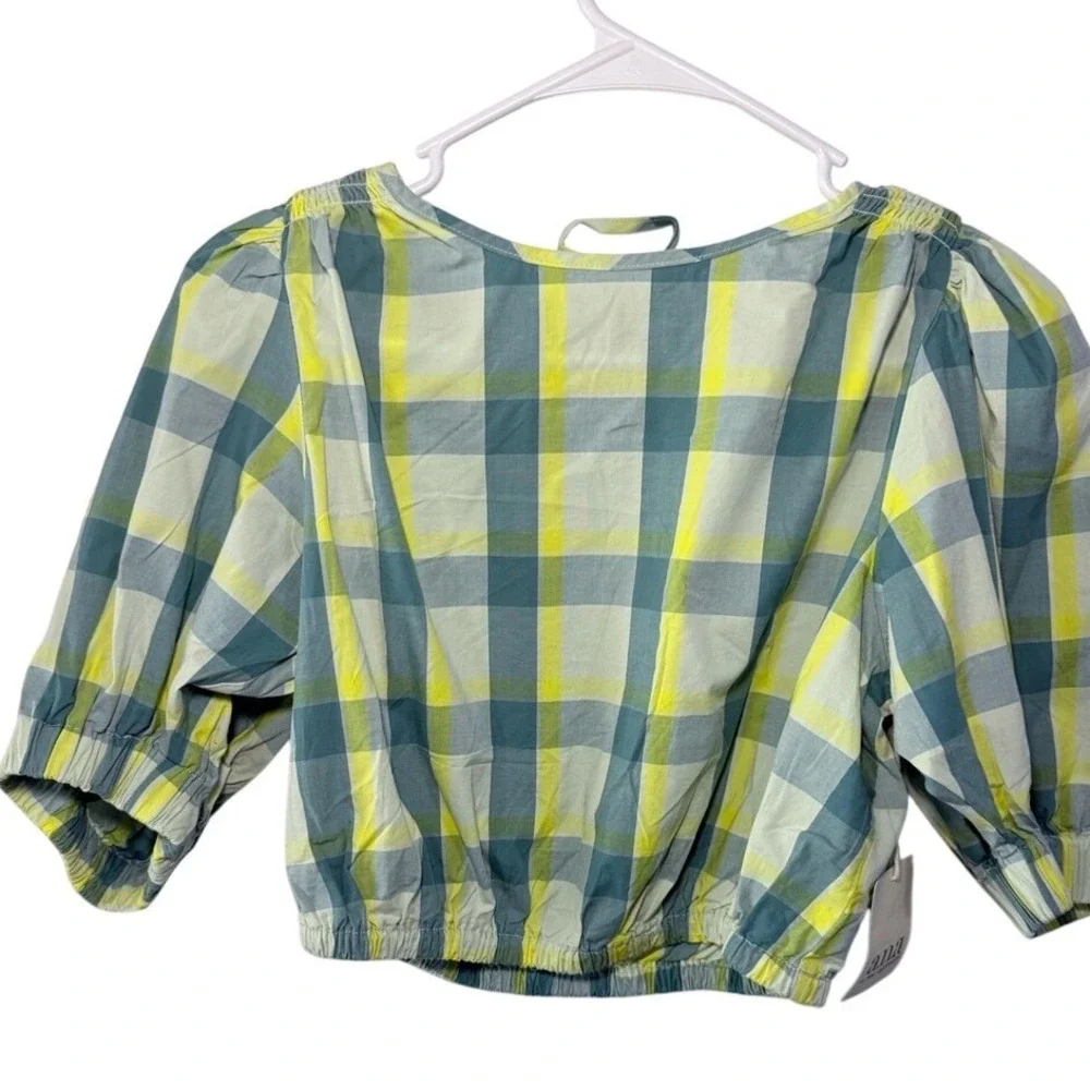 ana A New Approach Plaid 2 Piece Set Crop‎ Top Midi Skirt Yellow Green XS NWT